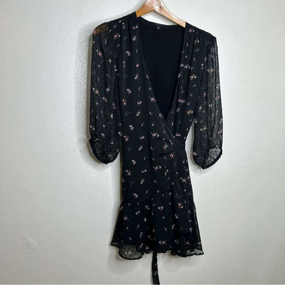 ALLSAINTS Jade Aster Floral Black Wrap Dress S